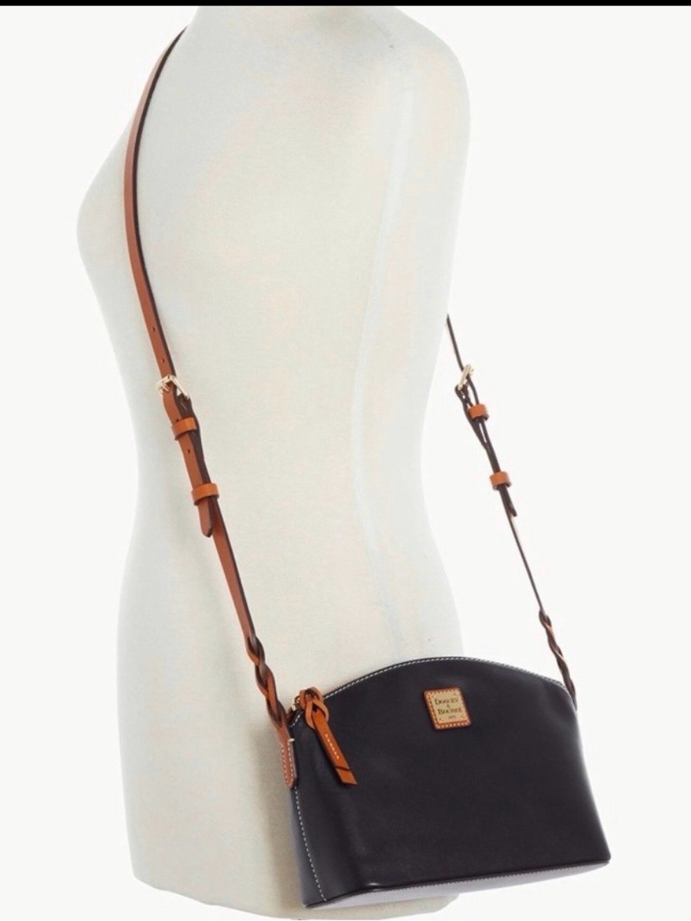 NWT Dooney & Bourke Black Leather Crossbody with Brown Strap